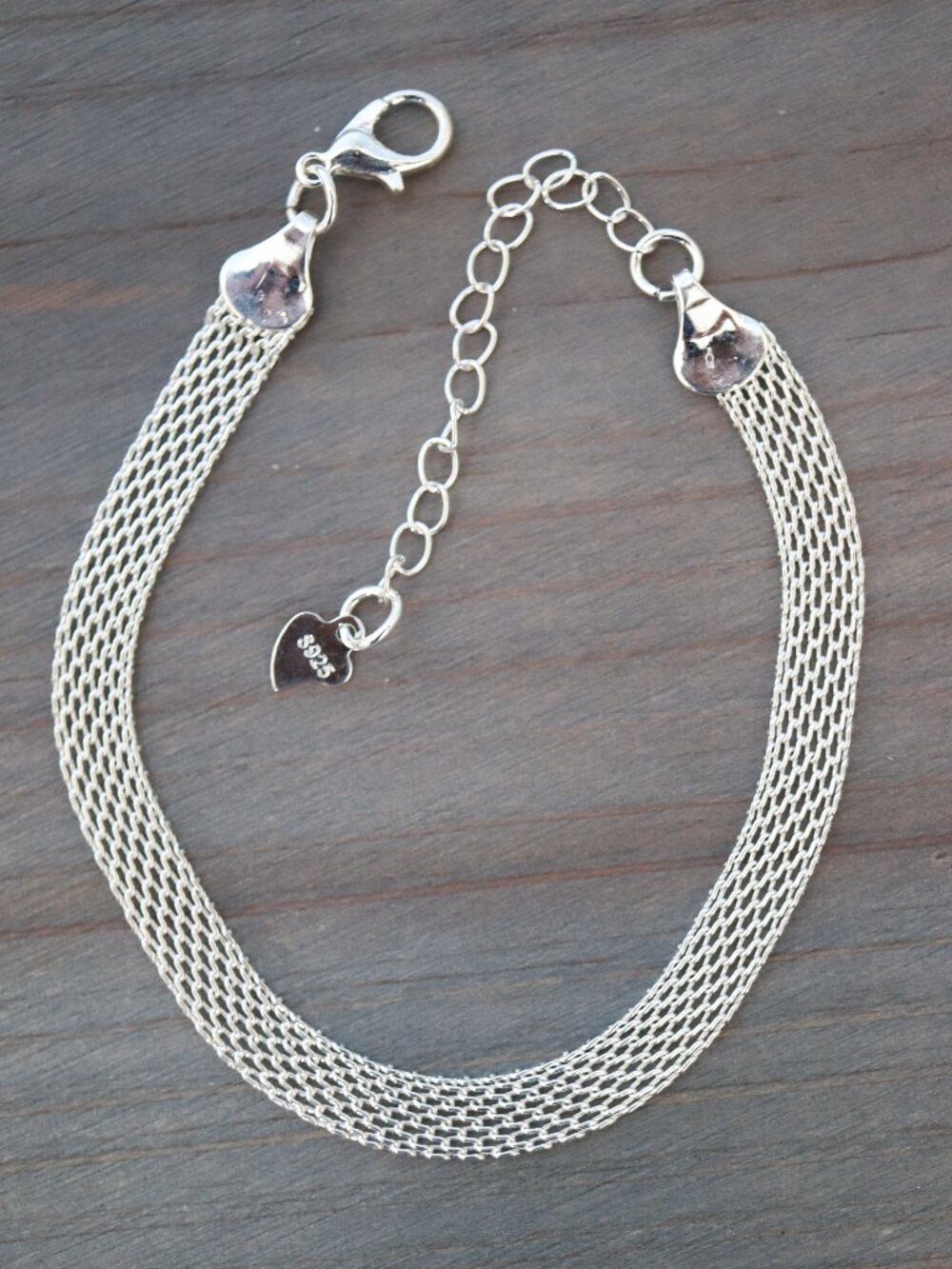 S925 6mm Flat Mesh Chain Bracelet Sterling Silver Stamped
